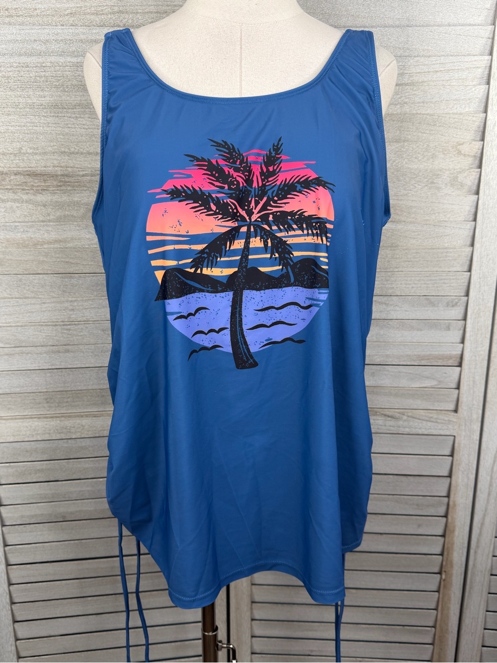 BLOOMCHIC Women's Palm Tree Sunset Tankini Top Blue/Multi-US(18-20)